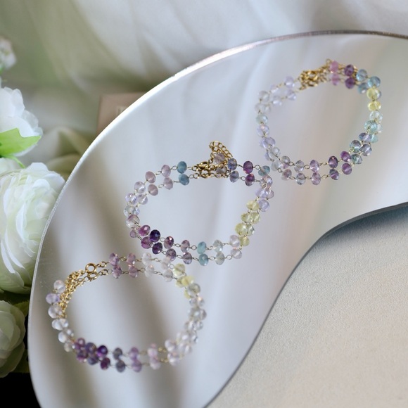 18K Gold Plated Minimalist Rainbow Fluorite Bracelet - Picture 9 of 11